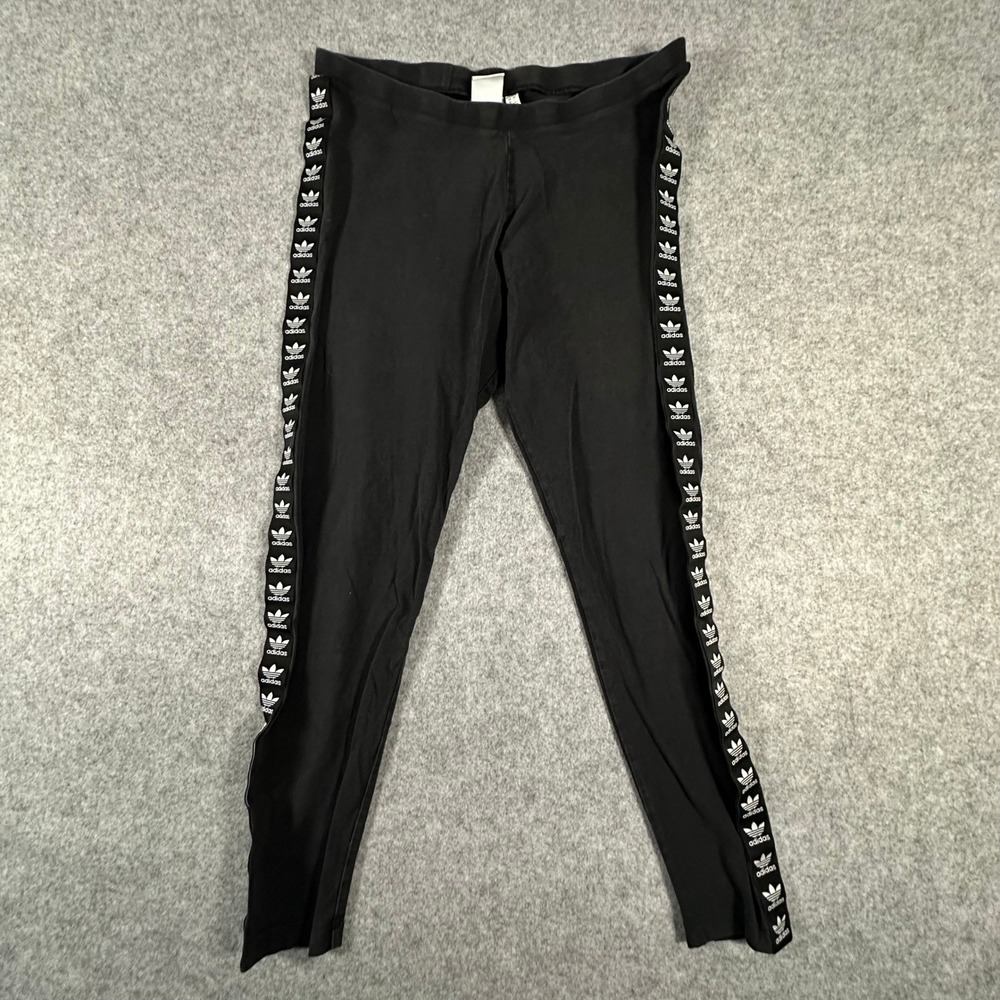 Adidas Leggings Womens Large Black Trefoil Taped Small Logo Side Stripe